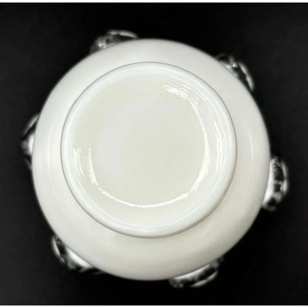 Fenton Opaque White Milk Glass Bowl Vase Small‎ Ruffled Silver Crest Clear Edged